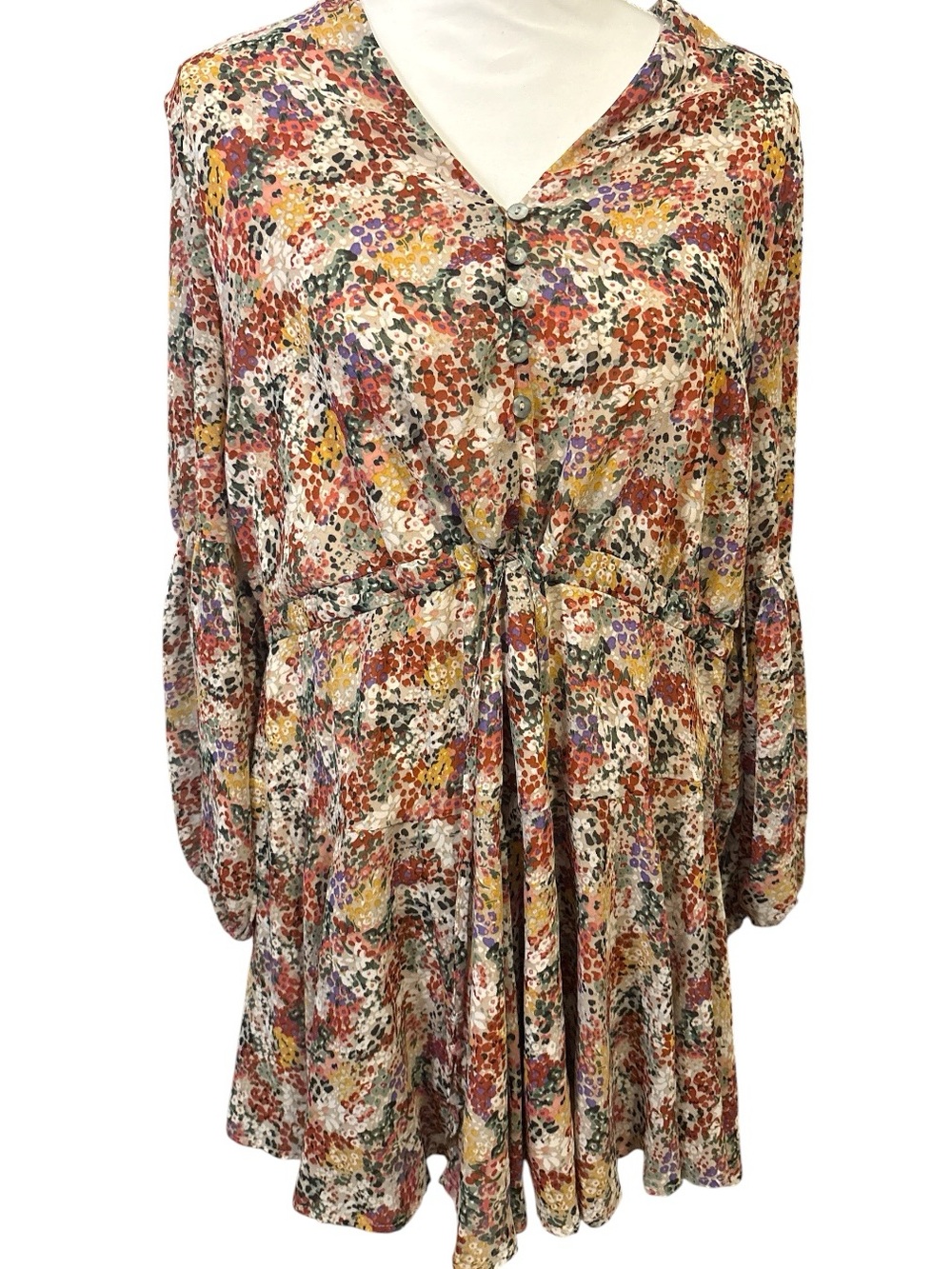 ENTRO Floral Multicolor V-Neck Women’s Dress L